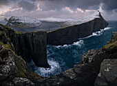 Sorvagsvatn, the famous lake above the Atlantic Ocean in north of Europe, Vagar, Archiplelago of Faroe islands, Denmark, North Atlantic, Europe