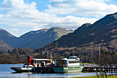 Two lake steamers await tourists at Glenridding Pier, Ullswater, Lake District National Park, UNESCO World Heritage Site, Cumbria, England, United Kingdom, Europe