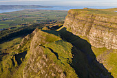 Aerial view of Binevenagh Mountain in County Antrim, Ulster, Northern Ireland, United Kingdom, Europe