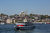 Tourist Boats, Suleymaniye Mosque in the background, Lower Golden Horn Bay, Istanbul, Turkey, Europe