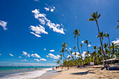 Blick auf Palmen und Meer am Bavaro Beach, Punta Cana, Dominikanische Republik, Westindische Inseln, Karibik, Mittelamerika