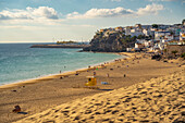 Blick auf den Strand Playa del Matorral und den Ort, Morro Jable, Fuerteventura, Kanarische Inseln, Spanien, Atlantik, Europa