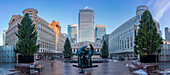 View of Canary Wharf tall buildings at Christmas, Docklands, London, England, United Kingdom, Europe