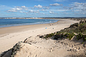Praia de Peniche de Cima, von Sanddünen gesäumter und bei Surfern beliebter Strand, Peniche, Region Centro, Estremadura, Portugal, Europa