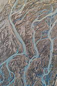 aerial abstract taken by drone of icelandic river during a summer day, Austurland, Iceland, Europe