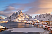 a beauty sunrise captured during an cold winter day in a little fisherman village of Reine, Lofoten island, Norway, Europe