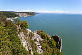 Sistiana Bay, Portopiccolo and gulf of Trieste from Rilke Trail, Duino-Aurisina, Trieste province, Friuli - Venezia Giulia, Italy.