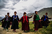 Playing music and dancing during a tibetan wedding in Zanskar Valley, Northern India.