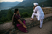 Indian tourists on a viewpoint in Kashmir