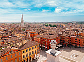 Modena, Emilia Romagna, Italy. Cityscape and Ghirlandina Tower from above.