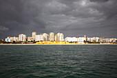 View from the sea of Armacao de Pera village, Faro district, Algarve, Portugal