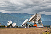 Telespazio space center in Fucino. Satellite dish for the in-orbit satellites and telecommunications services. Abruzzo, Italy