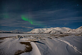 Europe, Norway, Finnmark, Varanger peninsula, Tana, Fjord and aurora borealis