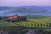 Italy, Tuscany, Orcia Valley, Cottage at blue hour in Spring
