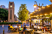 Outdoor terrace of Place de l'Etoile Cafe, bar, restaurant, in El Nejmeh square or Star square, Downtown, Beirut, Lebanon