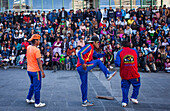 Street artists, comedians in Plaza San Francisco, La Paz, Bolivia