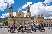 Tourists, Bolivar square, and the cathedral, Bogotá, Colombia