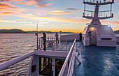 Ventus cruise ship sailing in Canal Beagle (northwest branch), PN Alberto de Agostini, Tierra del Fuego, Patagonia, Chile