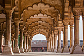 Besucher, Diwan I Am (Halle der öffentlichen Audienz), im Agra Fort, UNESCO-Weltkulturerbe, Agra, Indien