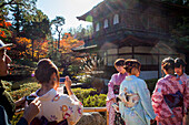 Visitors and Silver Pavilion, Ginkaku ji temple, Kyoto, Kansai, Japan