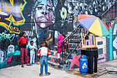 Boys and Street art, mural, graffiti, Comuna 13, Medellín, Colombia