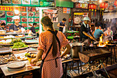 Restaurant, street food night market, at Itsara nuphap, Chinatown, Bangkok, Thailand