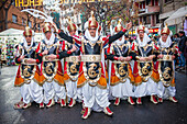 Moros y Cristianos parade during Fallas festival, in plaza del mercado, Valencia, Spain