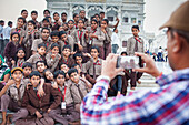students visiting Prem Mandir ( love temple) Temple of Divine Love, Vrindavan, Mathura, Uttar Pradesh, India