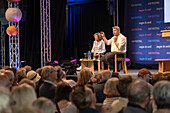 Danny Dorling and Sally Tomlinson speaking at the Hay Festival, Hay on Wye, Wales