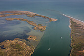 Aerial view, mouth of the Ebro river, Ebro Delta, Natural Park, Tarragona, Spain