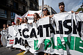 Global climate change strike in Via Laietana street organised by Catalan and international students. Barcelona, septembre