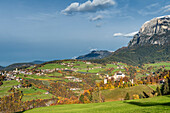 Fie, South Tyrol, Italy. Castel Presule and the village of Fie/Voels
