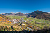 Burgeis / Burgusio, Mals / Malles, Venosta Valley, province of Bolzano, Italy. The village of Burgusio at the heath of Malles