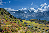 Riva di Tures, Campo Tures, Provinz Bozen, Südtirol, Italien, Europa. Die Kofler Hütte mit dem Collalto im Hintergrund