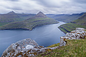 Europe, Denmark, Faroe Islands Eysturoy: the fjord from the top of Slaettaratindum