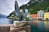 modern sculpture in center of Riva del Garda, with square Catena in background. Riva del Garda, Lago di Garda, Trentino alto adige, province of Trento, Italy, south Europe