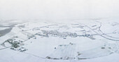 Aerial view of Pianura Padana in winter, Alessandria province, Po Valley, Piedmont, Italy, Europe.