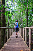 Junge weiße abenteuerlustige Frau erkundet den Manuel Antonio Nationalpark in Costa Rica