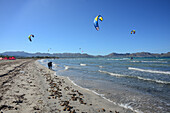 Kitesurfing in Port de Pollenca beach, Mallorca, Spain