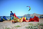 Kitesurfing in Port de Pollenca beach, Mallorca, Spain