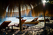 Beach chairs in Cala Formentor, Mallorca, Spain