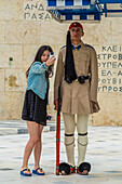 Slfie during the change of guard at the Greek Parliament in Athens, Greece
