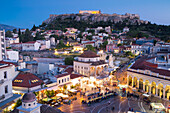 Rooftop view of the Parthenon and Monastiraki Square in Athens, Greece