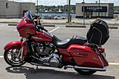 Harley davidson in front of a state store legally selling cannabis, new brunswick, canada, north america