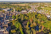Aerial view of the city taken by a drone, rugles, eure, normandy, france