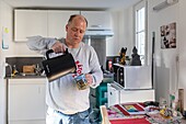 Autonomous resident in his apartment, mentally disabled adult, residence la charentonne, adapei27, association departementale d'amis et de parents, bernay, eure, normandy, france