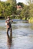 Fly fishing, hameau du rouge moulin hamlet, valley of the risle, la vieille-lyre, eure, normandy, france