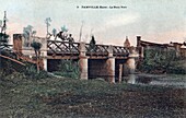 Man with his percheron horse on the pont vert bridge, damville, mesnil-sur-iton, vallee de l'iton, eure, normandie, france