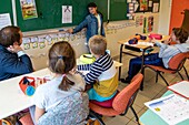 Integration of children with difficulties, slight mental disabilities, localized school inclusion unit, adapei27, primary school of louviers, eure, normandy, france