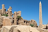 Ruins and obelisk, precinct of amun-re, temple of karnak, ancient egyptian site from the 13th dynasty, unesco world heritage site, luxor, egypt, africa